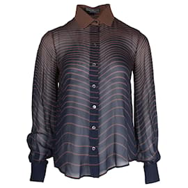 Salvatore Ferragamo-Salvatore Ferragamo Striped Buttoned Blouse in Brown and Blue Silk-Brown