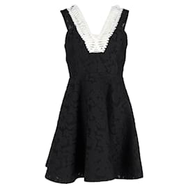 Sandro-Sandro Rhythm Pleated Embroidered Mesh Mini Dress in Black Polyester-Black