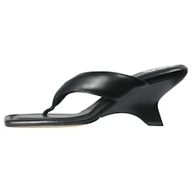 Autre Marque-Black puffy leather thong sandal heels - size EU 38-Black