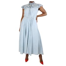 Miu Miu-Light blue sleeveless ruffled denim dress - size UK 12-Blue