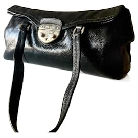 Prada-Prada Black Sound Lock Leather Shoulder Bag-Black