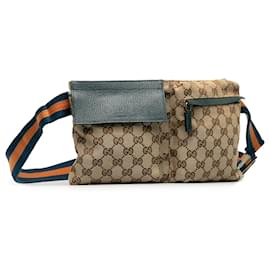 Gucci-Gucci Brown GG Canvas Web Double Pocket Belt Bag-Brown,Other