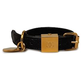 Chanel-Chanel Black CC Quilted Leather Collar and Dog Leash-Black