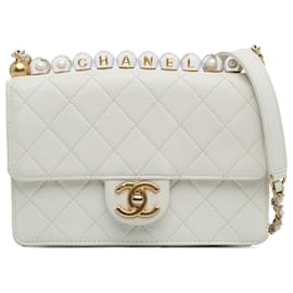 Chanel-Chanel White Medium Chic Pearls Lambskin Flap-White