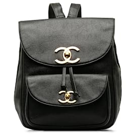 Chanel-Chanel Black CC Turn Lock Caviar Backpack-Black