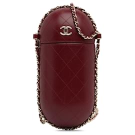 Chanel-Chaîne rouge Chanel autour du support de téléphone-Rouge