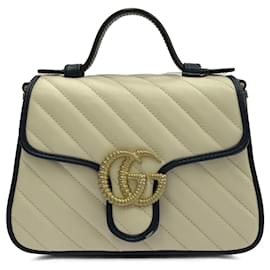 Gucci-Gucci White Mini GG Marmont Top Handle Bag-White,Other