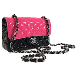 Chanel-Borsa con patta Chanel mini rettangolare in pelle verniciata bicolore rosa-Altro