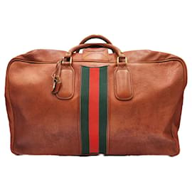 Gucci-Gucci Cognac Leather Sherry Ophidia Boston Travel Suitcase Bag-Brown