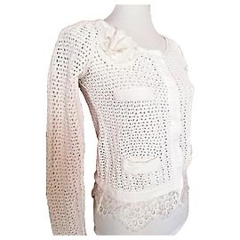 Cárdigan Twin Set blanco de algodón con apliques de rosas Blanco