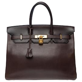 Hermès-Sac HERMES Birkin 35 en Cuir Marron - 101701-Marron