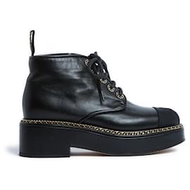 Chanel-Clásico Negro CC y cadenas Zapatos Botas EU38.5-Negro