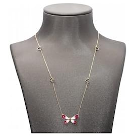 Gucci-GUCCI Butterfly Necklace in Gold and Enamel.-Pink,White,Golden