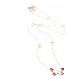Gucci-GUCCI Butterfly Necklace in Gold and Enamel.-Pink,White,Golden
