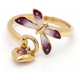 GUCCI Anello Farfalla in oro e smalto. Rosa Bianco D'oro