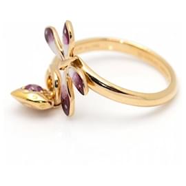 Gucci-GUCCI Butterfly ring in gold and enamel.-Pink,White,Golden