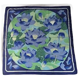 Hermès-Hermès square vintage lotus flower Year 90-Blue