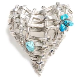 Christian Lacroix-Christian lacroix brooch 99A metal silver turquoise heart-Silvery