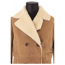 Comptoir Des Cotonniers-leather trim coat-Camel