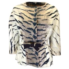 Autre Marque-Giambattista Valli Tan / Black Animal Print Cotton Jacket-Camel