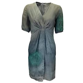 Autre Marque-Giorgio Armani Green Short Sleeved V-Neck Silk Dress-Green
