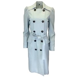 Autre Marque-Julianna Bass Light Blue Belted lined Breasted Leather Trench Coat-Blue