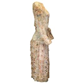 Autre Marque-Vestido midi de seda com cinto estampado multifloral bege Zimmermann-Multicor