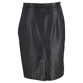 Red Valentino-Red Valentino Knee-Length Pencil Skirt in Black Leather-Black