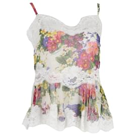 Dolce & Gabbana-Dolce & Gabbana Lace-Trimmed Floral Camisole in Multicolor Silk-Multiple colors