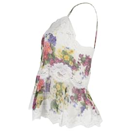 Dolce & Gabbana-Dolce & Gabbana Lace-Trimmed Floral Camisole in Multicolor Silk-Other,Python print