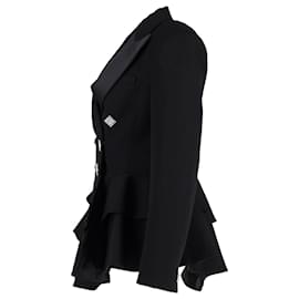 Alessandra Rich-Alessandra Rich Crystal-Embellished Peplum Blazer in Black Wool and Silk-Black
