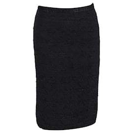 Dolce & Gabbana-Dolce & Gabbana Textured Knee-Length Pencil Skirt in Black Polyester-Black