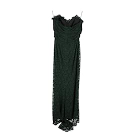 Dolce & Gabbana-Dolce & Gabbana Vestido largo de encaje sin tirantes en algodón verde-Verde