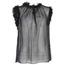 Dolce & Gabbana Top transparente com babados de bolinhas em seda preta Preto