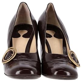 Chloé-Chloé Buckle Detail Pumps in Brown Leather-Brown