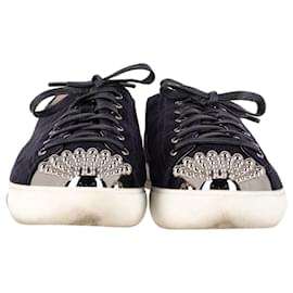 Miu Miu-Miu Miu Studded Cap Toe Sneakers in Navy Blue Suede-Navy blue