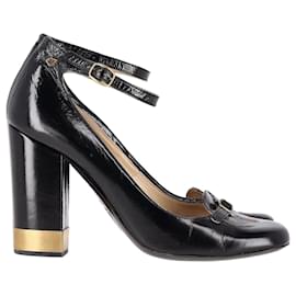 Chloé-Chloe Ankle-Strap Block-Heel Pumps in Black Leather-Black