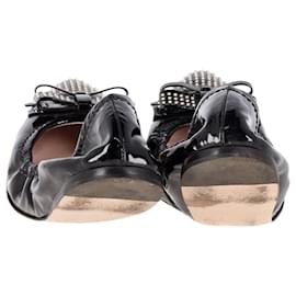 Miu Miu-Miu Miu Embellished Bow Scrunch Ballet Flats in Black Patent Leather-Black