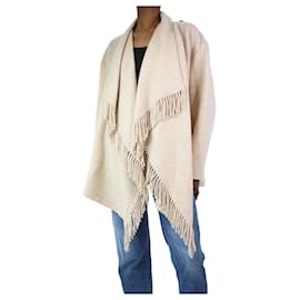 Isabel Marant Etoile-Abrigo mezcla de lana con flecos color crema - talla UK 6-Crudo