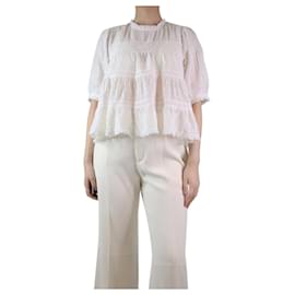 Autre Marque-White lace-trimmed embroidered top - size S-White