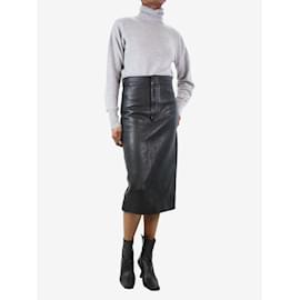 Autre Marque-Black grained leather skirt - size UK 6-Black