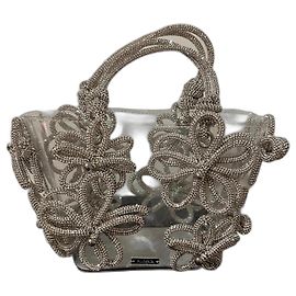 Petit Cabas Transparent Cult Gaia Fleurs en Cristaux Argentés Argenté