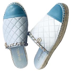 Chanel CC Chain Leather Mules Blue Blue