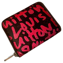 Louis Vuitton-Portefeuille Zippy limité Collection Sprouse Graffiti-Marron,Rose