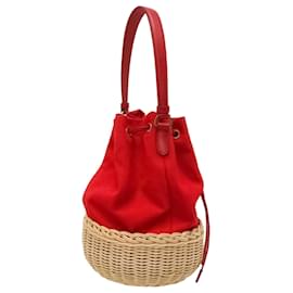 Prada-Prada Red Midollino and Canapa Bucket Bag-Brown,Red,Beige,Other