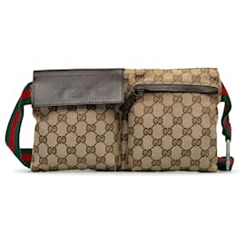 Gucci-Gucci Brown GG Canvas Web lined Pocket Belt Bag-Brown,Beige