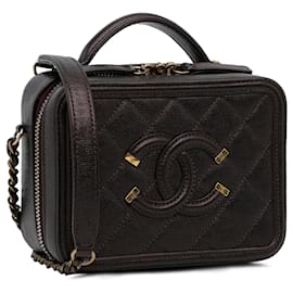 Chanel-Chanel piccolo beauty case in filigrana di caviale marrone-Marrone,Marrone scuro