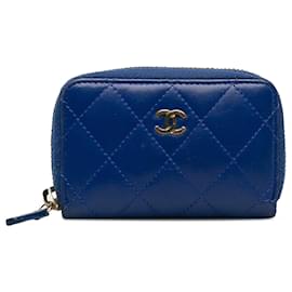 Chanel-Monedero Chanel CC de piel de cordero azul-Azul