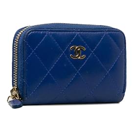 Chanel-Monedero Chanel CC de piel de cordero azul-Azul