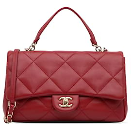 Chanel-Bolsa pequena com aba Chanel vermelha fácil de transportar-Vermelho